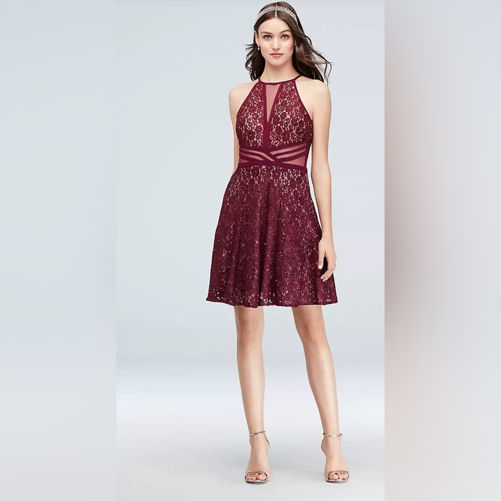 Morgan & Co Merlot Halter A-Line Mini Dress
